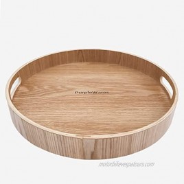PurpleWares 14-inch Wood Lazy Susan – 360 Degree Rotating Natural Wooden Round Turntable Storage Serving Tray with Cut-out Handles for Kitchen Pantry Cabinet and Makeup Organization