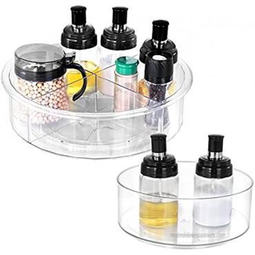 SISFORCE Lazy Susan 2 Pack12+9 Round Clear Spinning Organization&Storage Container Bin Turntable Plastic Condiment Spice Rack With Dividers