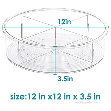 Vtopmart Clear Lazy Susan Organizer 1 Pack Plastic Turntable Spice Rack with Dividers for Cabinets Kitchen Countertop Bathroom Makeup Pantry Organization and Storage 12 Inches