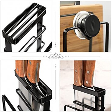 AbocoFur Metal Knife Block and Cutting Board Holder Pot Lid and Pan Cover Organizer Bakeware Drying Rack Kitchen Countertop Storage Display Stand 4.7LX5.5WX8.5H Black