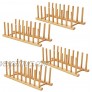 HBlife 4pcs Bamboo Dish Plate Bowl Cup Book Pot Lid Cutting Board Drying Rack Stand Drainer Storage Holder Organizer Kitchen Cabinet Set of 4