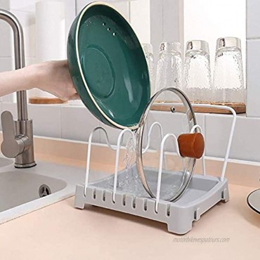 Hikinlichi Kitchen Pot Lid Holder Rest Rack Organizer Cutting Board Holder for Plate Serving Tray Houseware Bakeware Container with 3 Adjustable Dividers 1 Hanging Towel Rack White