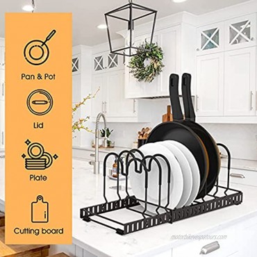 HonTop Expandable Pots and Pans Lids Organizer Holder Racks with 12 Scratch-Resistant Adjustable Compartments for Pot Lid Cutting Boards Plate Holder Storage Inside Cabinet Black