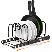 HonTop Expandable Pots and Pans Lids Organizer Holder Racks with 12 Scratch-Resistant Adjustable Compartments for Pot Lid Cutting Boards Plate Holder Storage Inside Cabinet Black