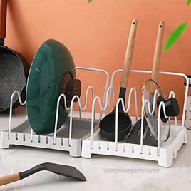 Kitchen Bakeware Pot Lid Rack Holder Organizer-Pot Lid Organizer for Pots Pot Lids Plates Dishes Cutting Boards Cups（with 8 Adjustable Compartments）