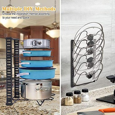 Pot Pan Lid Rack 12 Tier Two-in-One Adjustable Pan Organizer Holder with Non-Slip Rubber for Kitchen Cabinet Counter 6 DIY Methods Black