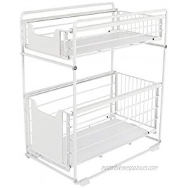 2-Tier Under Sink Cabinet Organizer with Sliding Storage Drawer Metal Desktop Spice Rack Pull Out Basket Organizer Drawer for Kitchen Pantry Bathroom and Office White large