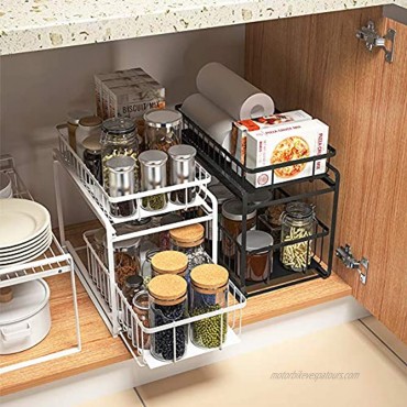 2-Tier Under Sink Cabinet Organizer with Sliding Storage Drawer white