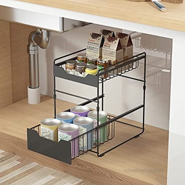 Bathroom 2-Tier Under Sink Cabinet Organizer With Sliding Storage Basket Darwer,Pull Out Cabinet Organizer Shelf For kitchen,Bathroom Black