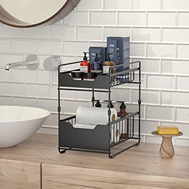 Bathroom 2-Tier Under Sink Cabinet Organizer With Sliding Storage Basket Darwer,Pull Out Cabinet Organizer Shelf For kitchen,Bathroom Black