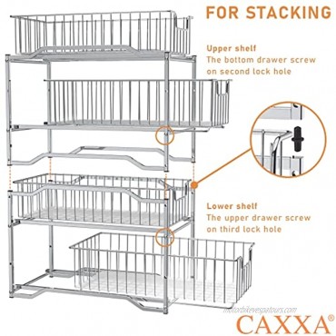 CAXXA 2 Tier Sliding Cabinet Basket Organizer Bathroom Pull-Out Drawer Organizer Space Saving with Handles Medium CHROME