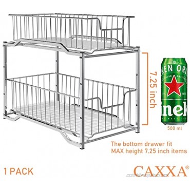 CAXXA 2 Tier Sliding Cabinet Basket Organizer Bathroom Pull-Out Drawer Organizer Space Saving with Handles Medium CHROME