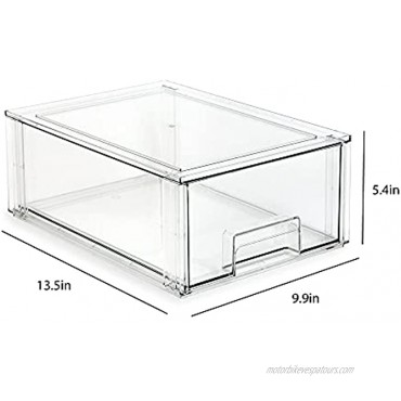 Isaac Jacobs Large Stackable Organizer Drawer 13.5” x 9.9” x 5.4” Clear Plastic Storage Box Pull-Out Bin Home Office Closet & Shoe Organization BPA-Free Food Fridge Freezer Safe Large