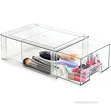 Isaac Jacobs Large Stackable Organizer Drawer 13.5” x 9.9” x 5.4” Clear Plastic Storage Box Pull-Out Bin Home Office Closet & Shoe Organization BPA-Free Food Fridge Freezer Safe Large