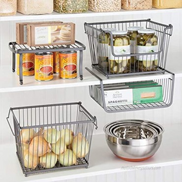 mDesign Modern Stackable Metal Storage Organizer Bin Basket with Handles Open Front for Kitchen Cabinets Pantry Closets Bedrooms Bathrooms Large 6 Pack Graphite Gray