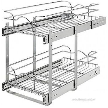 Rev-A-Shelf 5WB2-1222CR-1 12 x 22 Inch 2-Tier Wire Basket Pull Out Shelf Storage for Kitchen Base Cabinet Organization Chrome