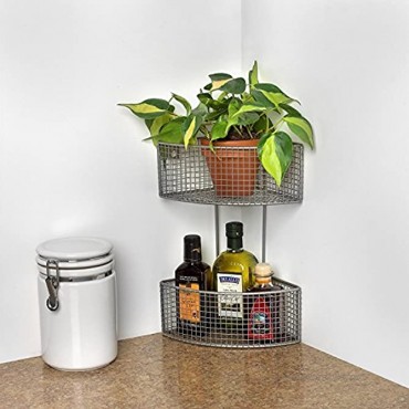 Spectrum Diversified Optional Mounted Corner Shelf 2-Tier Wall Basket Storage for Bathroom & Kitchen Satin Nickel