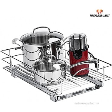 Tiger Pull Out Cabinet Organizer Heavy Duty Slide Out Kitchen Cabinet Storage Shelves Cabinet Opening Wire Frame Chrome Finish 14W x21D x 5H