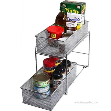 YBM Home Silver 2 Tier Mesh Sliding Spice and Sauces Basket Cabinet Organizer Drawer 2304