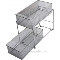 YBM Home Silver 2 Tier Mesh Sliding Spice and Sauces Basket Cabinet Organizer Drawer 2304
