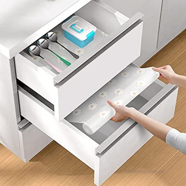 Shelf Liner Drawer Liner for Kitchen Non-Adhesive Waterproof Transparent EVA Refrigerator Cabinet Drawer Pantry Shelves Liner Non-Slip Can be Cut Placemats Daisy