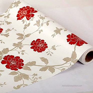 Yifely Red Peony Shelf Liner Self-Adhesive Furniture Paper Old Dresser Drawer Decor Sticker 17.7 Inch by 9.8 Feet
