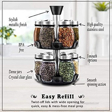 12-Jar Revolving Spice Rack Organizer Spinning Countertop Herb and Spice Rack Organizer with 12 Glass Jar Bottles Spices Not Included