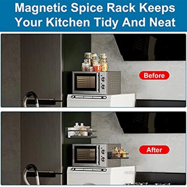 2 Pack Magnetic Spice Rack Organizer Magnetic Spice Rack for Refrigerator with 8 Removable Hooks Strong Magnetic Shelf for Kitchen,Metal Cabinet Black