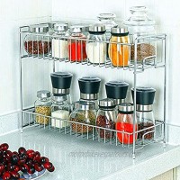 2-Tier Spice Rack Organizer Countertop Storage Kitchen Shelf Holder for Jars Bottle