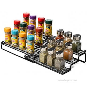 3 Tier Expandable Spice Rack Organizer for Cabinet Black Modern Pantry Kitchen Countertop Stand 3 Step Shelf Expands 12 to 24 Inches