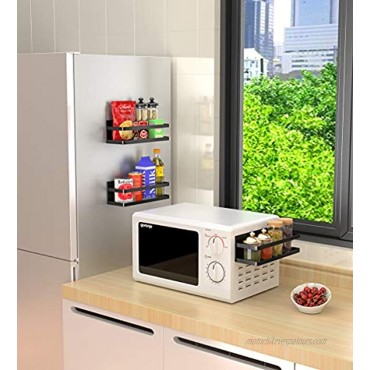 ALPHYSE Magnetic Spice Rack Magnetic Shelf for Refrigerator Strong Magnetic Fridge Organizer Space Saving Magnetic Kitchen Organizer with 2 Removable Hooks Black