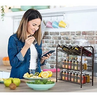 Auledio 3-Tier Adjustable Spice Rack Expandable Countertop Seasoning Bottle Organizer for Cabinet,Brone
