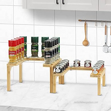 Bamboo Expandable Spice Rack 2 Tier Stackable Spice Rack Organizer for Kitchen Cabinet Pantry Shelf Organizer 1 Set of 2 shelves Ideal for Spice Bottles Jars Seasonings Light Bamboo