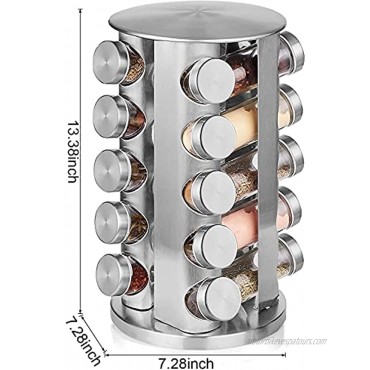 defway Spice Rack Organizer for Cabinet Stainless Steel Seasoning Organizer for Kitchen with Reuseable Labels and Funnel 20 Jars Round