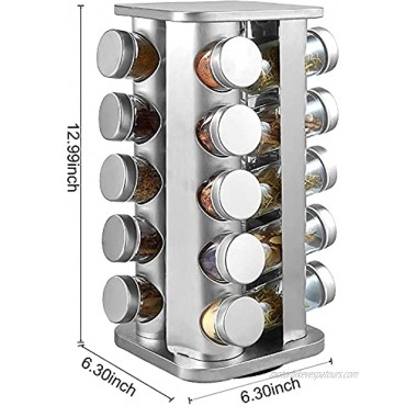 defway Spice Rack Organizer for Cabinet Stainless Steel Seasoning Organizer for Kitchen with Reuseable Labels and Funnel 20 Jars Square
