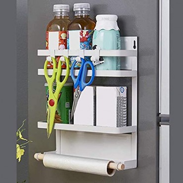 Foldable Magnetic Spice Rack Refrigerator Paper Towel Holder Multi-Purpose Kitchen Storage Magnetic Shelf Rustproof Spice Jars Holder White