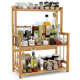 LITTLE TREE 3-Tier Spice Rack Organizer for Countertop Bamboo Kitchen Conter Shelf Organizer Rack for Pantry Cabinet Spice Can Sauce Jars Bottle Holder with Adjustable Shelf Bamboo