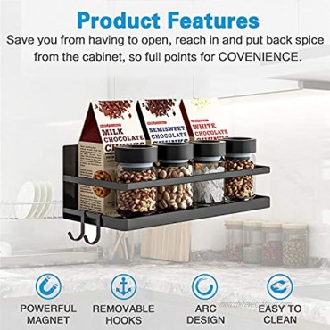Magnetic Spice Rack Thipoten Strong Magnetic Shelf with 2 Removable Hooks Perfect Space Saver for Small Kitchen Apartment Awesome Metal Cabinet for Holding Spices Jars Bottle BeveBlack 2Pack