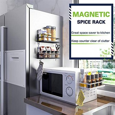 Magnetic Spice Rack Thipoten Strong Magnetic Shelf with 2 Removable Hooks Perfect Space Saver for Small Kitchen Apartment Awesome Metal Cabinet for Holding Spices Jars Bottle BeveBlack 2Pack
