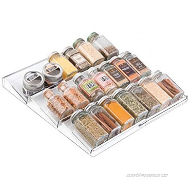 mDesign Adjustable Expandable Plastic Spice Rack Drawer Organizer for Kitchen Cabinet Drawers 3 Slanted Tiers for Garlic Salt Pepper Spice Jars Seasonings Vitamins Supplements 2 Pack Clear