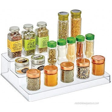 mDesign Plastic Kitchen Spice Bottle Rack Holder Food Storage Organizer for Cabinet Cupboard Pantry Shelf Holds Spices Mason Jars Baking Supplies Canned Food 3 Level Storage Clear