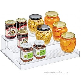 mDesign Plastic Kitchen Spice Bottle Rack Holder Food Storage Organizer for Cabinet Cupboard Pantry Shelf Holds Spices Mason Jars Baking Supplies Canned Food 3 Level Storage Clear