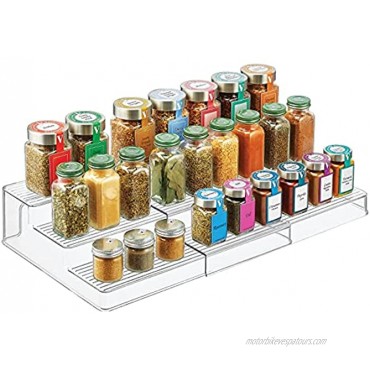 mDesign Plastic Spice and Food Kitchen Expandable Cabinet Shelf Organizer 3 Tier Storage Modern Compact Caddy Rack Holds Spices Herb Bottles Jars for Shelves Cupboards Refrigerator Clear