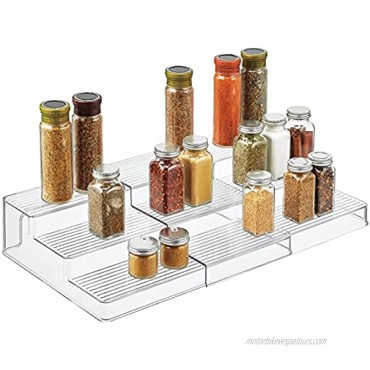 mDesign Plastic Spice and Food Kitchen Expandable Cabinet Shelf Organizer 3 Tier Storage Modern Compact Caddy Rack Holds Spices Herb Bottles Jars for Shelves Cupboards Refrigerator Clear