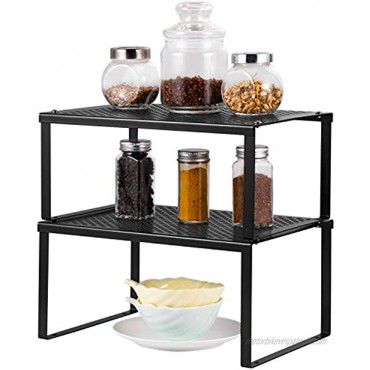 Nandae 2-Pack Kitchen Bathroom Cabinet and Counter Shelf Organizer Stackable Expandable Storage Rack Spice Rack 12.7'' L x 9'' W x 6'' H Black