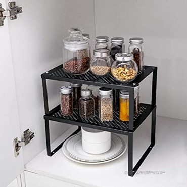 Nandae 2-Pack Kitchen Bathroom Cabinet and Counter Shelf Organizer Stackable Expandable Storage Rack Spice Rack 12.7'' L x 9'' W x 6'' H Black