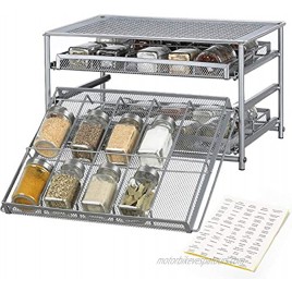 NEX 3 Tier Spice Rack Organizer Cabinet Spice Organizer Storage Drawer with Labels Metal Kitchen Shelf for Countertop Pantry Silver