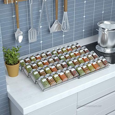 NIUBEE Adjustable Expandable Acrylic Spice Rack Tray 4 Tier Spice Drawer Organizer for Kitchen Cabinets,Clear 2 Pack