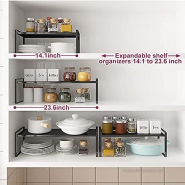 PASRLD Cabinet Shelf Organizers Expandable Shelf Organizers 14.1 to 23.6 Inch Metal Plate Stackable ShelvesBlack 9Inches