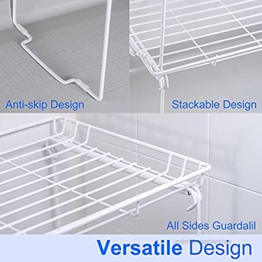 Qboid SP Stackable Cabinet Shelf 2 Pack Racks Large（15x7.6x9.0）Counter & Pantry Organizer Organization Canned Goods Condiments Kitchen [White]